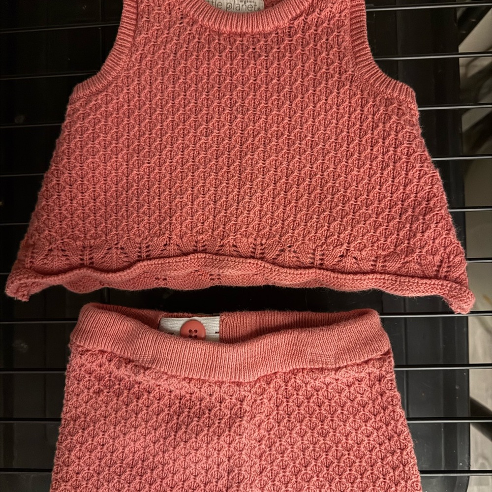 Pink Textured Knit Baby Outfit